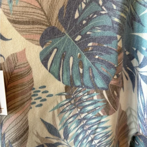 Milano Tropical Leaf Print Sweater- Blue, Green, Cream - Picture 4 of 4